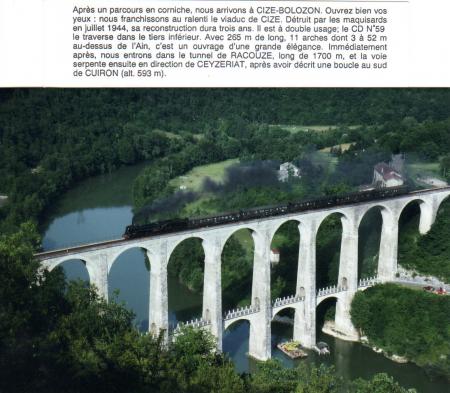   La 141 R 568 sur le viaduc de Cize-Bolozon.La rivière l'Ain