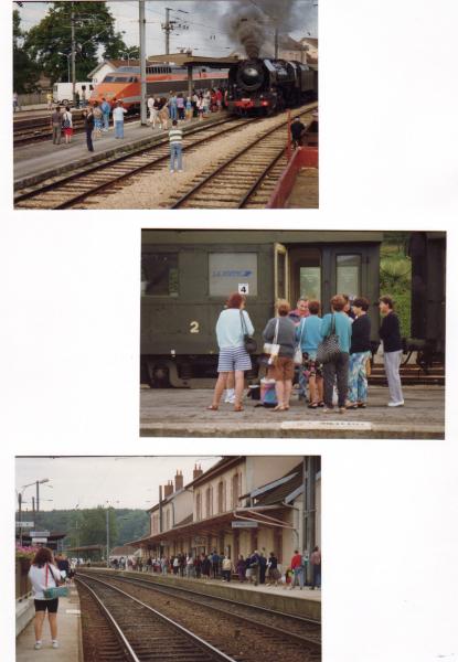   Gare de Mouchard croisement  d'un TGV et d'une vapeur Fête du haut Jura Molinges 7 juillet 1985